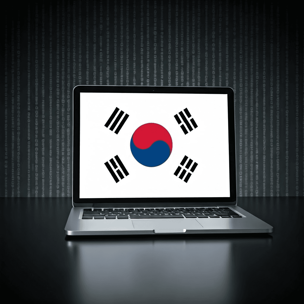 Bandeira da Coréia do Sul na tela de um computador