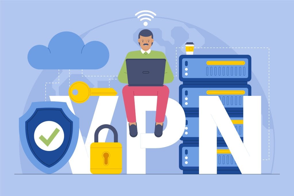 VPN imagemilustrativa com um senhor sentado em cima da letra P
