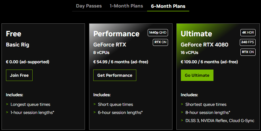 Planos Semestral Geforce Now